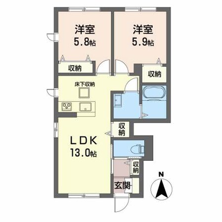 中田駅 徒歩9分 1階の物件間取画像